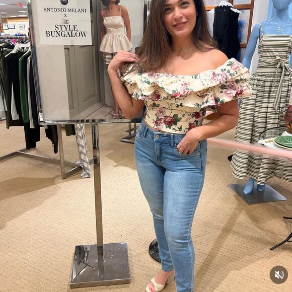 NWT Antonio Melani x The Style Bungalow | Miraflores Floral Print Puff Crop Top - Picture 15 of 15